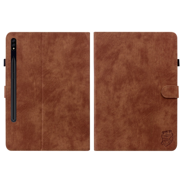 For Samsung Galaxy Tab S9 Tiger Pattern Flip Leather Tablet Case(Brown) - Galaxy Tab S9 Cases by buy2fix | Online Shopping UK | buy2fix