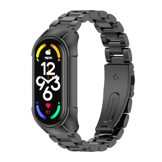 For Xiaomi Mi Band 7 / 7 NFC MIJOBS Stainless Steel Watch Band, Style:TF2 Tri-Bead(Black) - Watch Bands by MIJOBS | Online Shopping UK | buy2fix