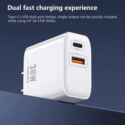 REMAX RP-U82 30W USB+USB-C/Type-C Dual Interface Fast Charger, Specification:CN Plug(White) - USB Charger by REMAX | Online Shopping UK | buy2fix