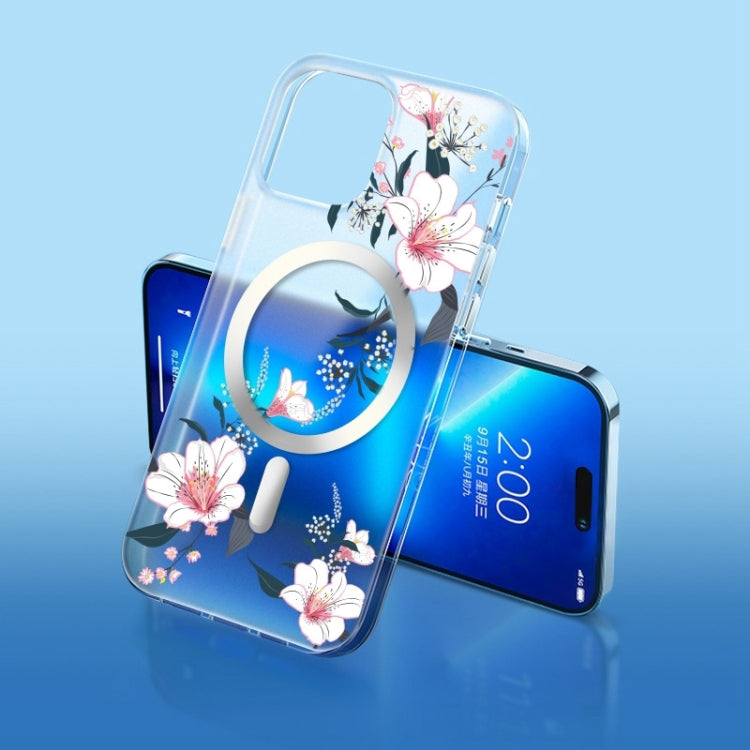 For iPhone 14 Pro Flower Frosted MagSafe Phone Case(Lily) - iPhone 14 Pro Cases by buy2fix | Online Shopping UK | buy2fix