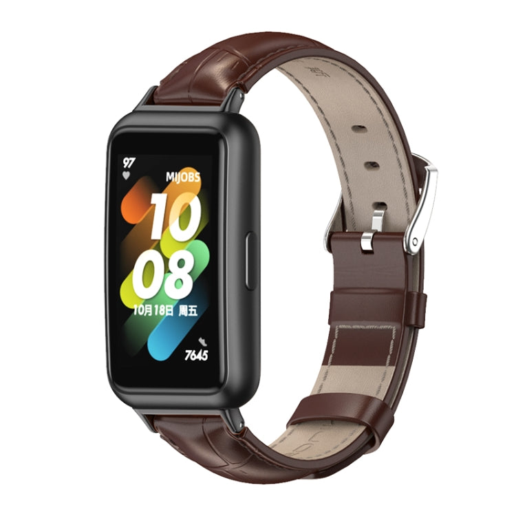 For Huawei Band 7 / 7 NFC MIJOBS Cowhide Leather Watch Band(Bamboo Joint Coffee Black) - Watch Bands by MIJOBS | Online Shopping UK | buy2fix