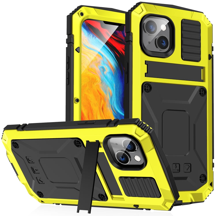 For iPhone 14 Plus R-JUST Shockproof Waterproof Dust-proof Case with Holder (Yellow) - iPhone 14 Plus Cases by R-JUST | Online Shopping UK | buy2fix