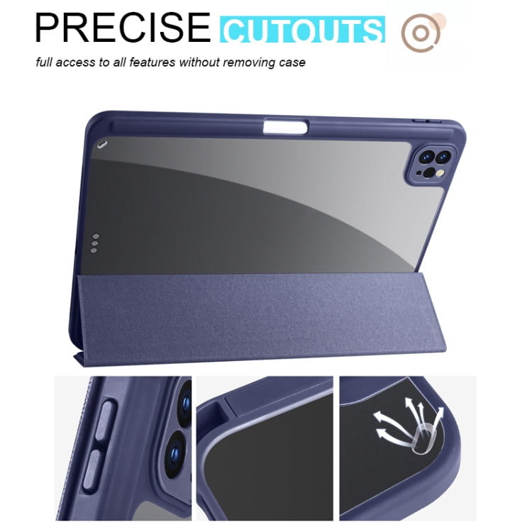 For iPad Air 13 2024 / Pro 12.9 2022 / 2021 / 2020 / 2018 Acrylic 3-folding Smart Leather Tablet Case(Dark Blue) - iPad Pro 12.9 (2022/2021) Cases by buy2fix | Online Shopping UK | buy2fix