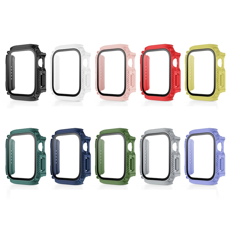 Screen Tempered Glass Film Armor Waterproof Watch Case For Apple Watch Series 8&7 45mm(Red) - Watch Cases by buy2fix | Online Shopping UK | buy2fix