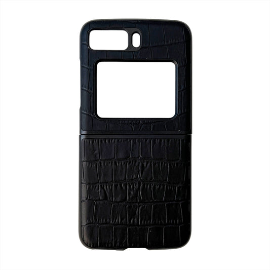 For Motorola Moto Razr 2022 Crocodile Texture Genuine Leather Phone Case(Black) - Motorola Cases by buy2fix | Online Shopping UK | buy2fix