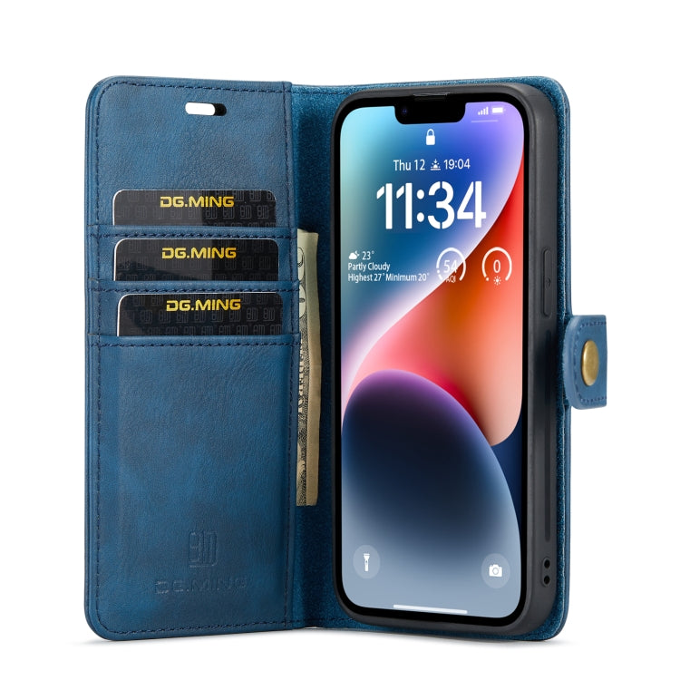 For iPhone 14 DG.MING Crazy Horse Texture Detachable Magnetic Leather Case(Blue) - iPhone 14 Cases by DG.MING | Online Shopping UK | buy2fix