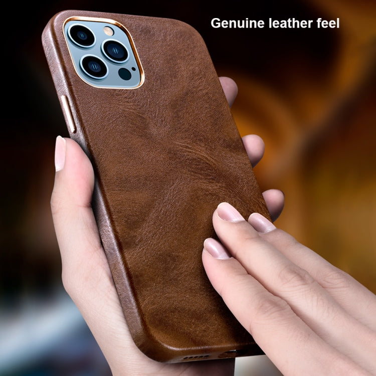 For iPhone 14 ICARER Oil Wax Genuine Leather Back Magsafe Phone Case(Brown) - iPhone 14 Cases by ICARER | Online Shopping UK | buy2fix