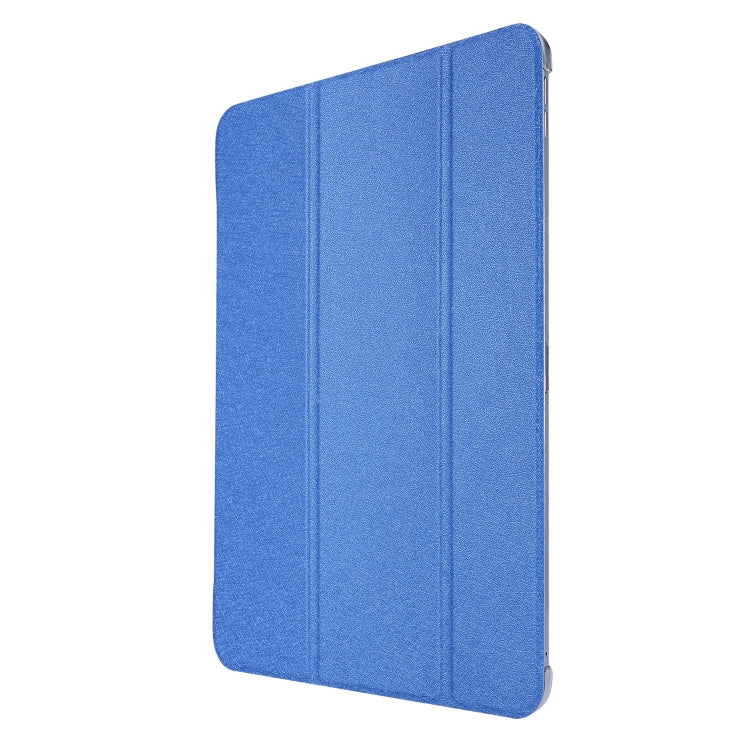 For iPad Air 13 2024 / Pro 12.9 2020 TPU Silk Texture Three-fold Horizontal Flip Leather Tablet Case with Holder(Blue) - iPad Pro 12.9 (2020) Cases by buy2fix | Online Shopping UK | buy2fix