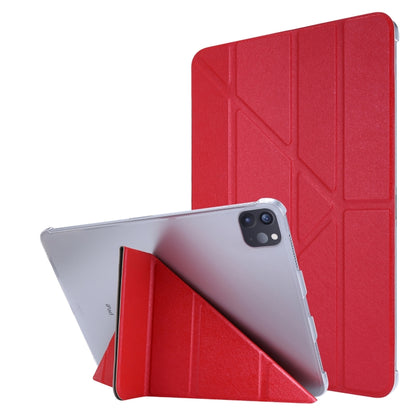 For iPad Air 13 2024 / Pro 12.9 2020 Silk Texture Horizontal Deformation Flip Leather Tablet Case with Three-folding Holder(Red) - iPad Pro 12.9 (2020) Cases by buy2fix | Online Shopping UK | buy2fix