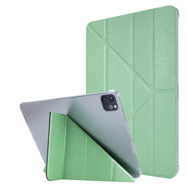 For iPad Air 13 2024 / Pro 12.9 2020 Silk Texture Horizontal Deformation Flip Leather Tablet Case with Three-folding Holder(Green) - iPad Pro 12.9 (2020) Cases by buy2fix | Online Shopping UK | buy2fix