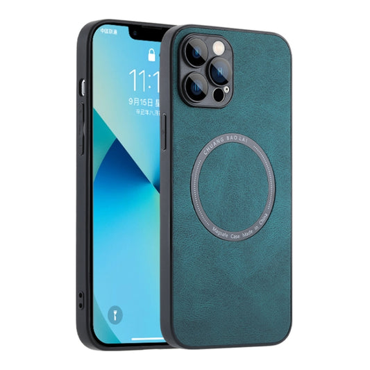 For iPhone 14 Plus Magsafe Leather Texture Phone Case(Green) - iPhone 14 Plus Cases by buy2fix | Online Shopping UK | buy2fix