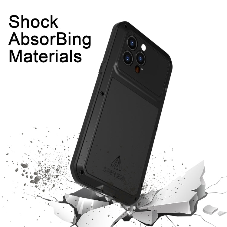 For iPhone 14 Pro Max LOVE MEI Metal Shockproof Life Waterproof Dustproof Phone Case(Black) - iPhone 14 Pro Max Cases by LOVE MEI | Online Shopping UK | buy2fix