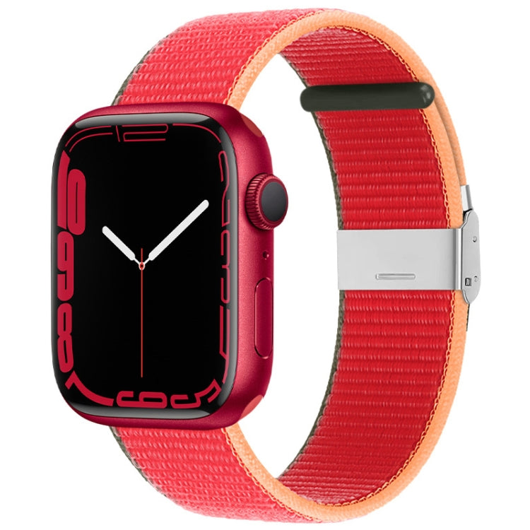 Metal Buckle Nylon Strap For Apple Watch Ultra 49mm / Series 8&7 45mm / SE 2&6&SE&5&4 44mm / 3&2&1 42mm(Strawberry Red) - Watch Bands by buy2fix | Online Shopping UK | buy2fix