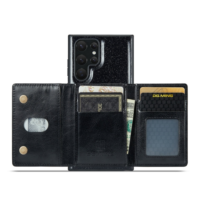 For Samsung Galaxy S22 Ultra 5G DG.MING M3 Series Glitter Powder Card Bag Leather Case(Black) - Galaxy S22 Ultra 5G Cases by DG.MING | Online Shopping UK | buy2fix