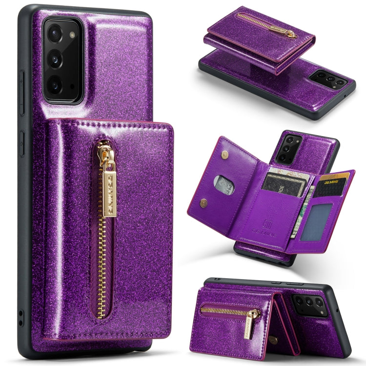 For Samsung Galaxy Note20 DG.MING M3 Series Glitter Powder Card Bag Leather Case(Dark Purple) - Galaxy Note20 Cases by DG.MING | Online Shopping UK | buy2fix