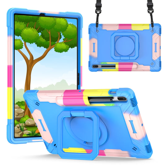 For Samsung Galaxy Tab S7+ / S8+ / S7 FE Silicone + PC Bracelet Holder Tablet Case(Camouflage + Blue) - Galaxy Tab S8+ Cases by buy2fix | Online Shopping UK | buy2fix