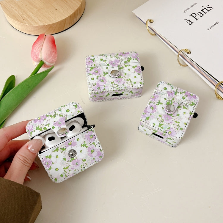 For AirPods Pro PU Leather Wireless Earphone Case(Purple White Flowers) - For AirPods Pro by buy2fix | Online Shopping UK | buy2fix