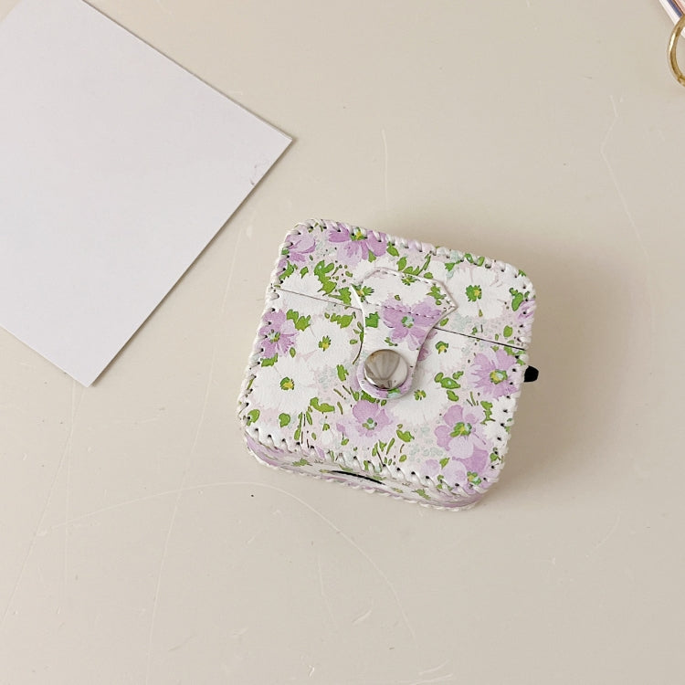 For AirPods Pro PU Leather Wireless Earphone Case(Purple White Flowers) - For AirPods Pro by buy2fix | Online Shopping UK | buy2fix