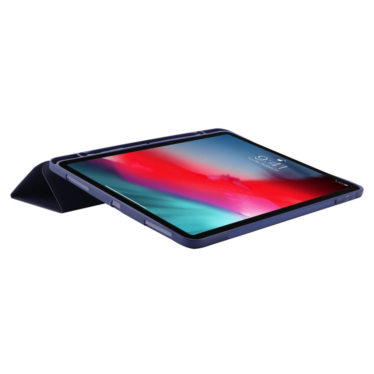 Skin Feel Pen Holder Tri-fold Tablet Leather Case For iPad Air 13 2024 / iPad Pro 12.9 2022 / 2021 / 2020 / 2018(Dark Blue) - iPad Pro 12.9 (2022/2021) Cases by buy2fix | Online Shopping UK | buy2fix