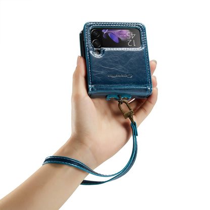 For Samsung Galaxy Z Flip3 5G CaseMe 003 Crazy Horse Texture Leather Phone Case with Lanyard(Blue) - Galaxy Phone Cases by CaseMe | Online Shopping UK | buy2fix