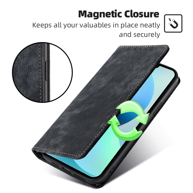 For OnePlus 11 RFID Anti-theft Brush Magnetic Leather Phone Case(Black) - OnePlus Cases by buy2fix | Online Shopping UK | buy2fix