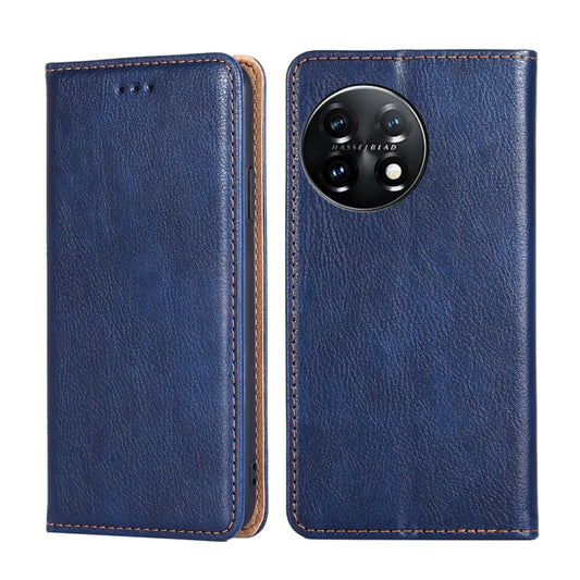 For OnePlus 11 Gloss Oil Solid Color Magnetic Leather Phone Case(Blue) - OnePlus Cases by buy2fix | Online Shopping UK | buy2fix