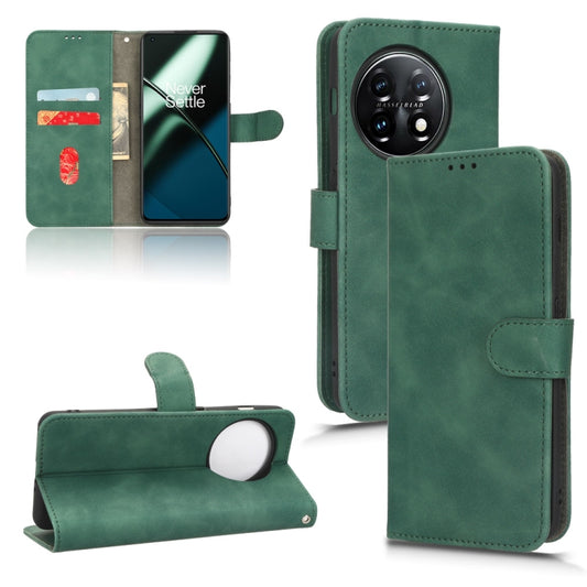 For OnePlus 11 Skin Feel Magnetic Flip Leather Phone Case(Green) - OnePlus Cases by buy2fix | Online Shopping UK | buy2fix