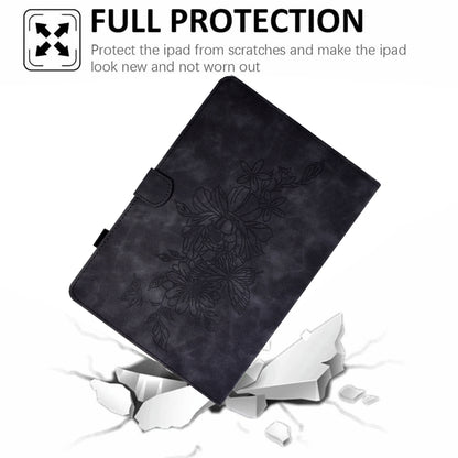 For Samsung Galaxy Tab S6 Lite P610 Peony Butterfly Embossed Leather Smart Tablet Case(Black) - Tab S6 Lite P610 / P615 by buy2fix | Online Shopping UK | buy2fix