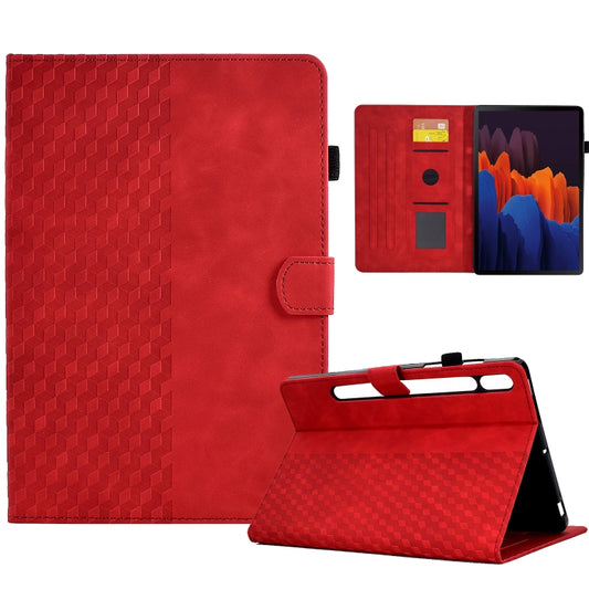 For Samsung Galaxy Tab S7 T870 / S8 X700 Rhombus Embossed Leather Smart Tablet Case(Red) - Galaxy Tab S8 Cases by buy2fix | Online Shopping UK | buy2fix