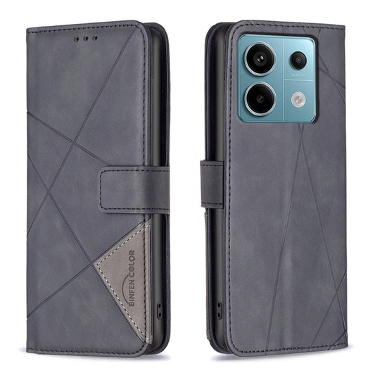 For Xiaomi Redmi Note 13 Pro 4G Global Magnetic Buckle Rhombus Texture Leather Phone Case(Black) - Note 13 Pro Cases by buy2fix | Online Shopping UK | buy2fix