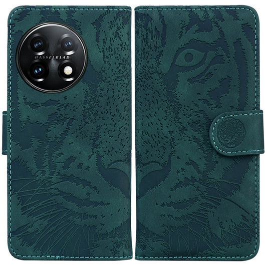 For OnePlus 11 Tiger Embossing Pattern Leather Phone Case(Green) - OnePlus Cases by buy2fix | Online Shopping UK | buy2fix