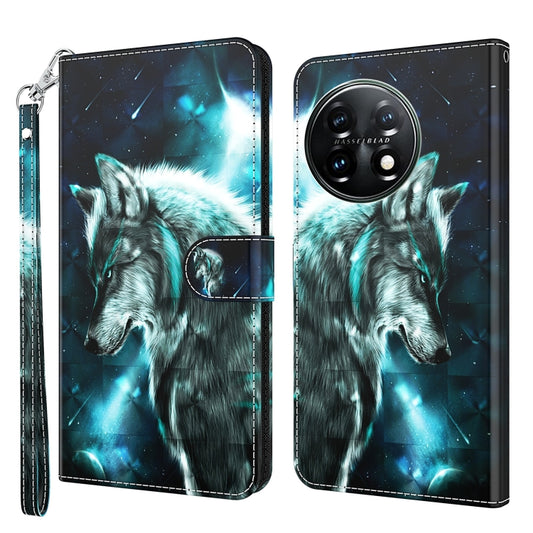 For OnePlus 11 3D Painting Pattern TPU + PU Leather Phone Case(Wolf) - OnePlus Cases by buy2fix | Online Shopping UK | buy2fix