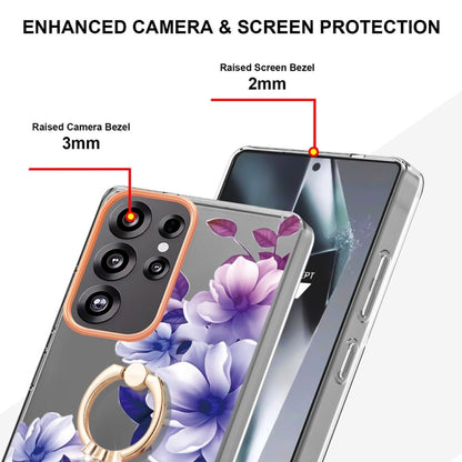 For Samsung Galaxy S25 Ultra 5G Flowers and Plants Series IMD TPU Phone Case with Ring Holder(Purple Begonia) - Galaxy S25 Ultra 5G Cases by buy2fix | Online Shopping UK | buy2fix