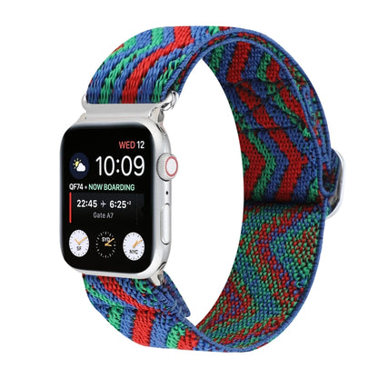 For Apple Watch Ultra 49mm&Watch Ultra 2 49mm / Series 9&8&7 45mm / SE 3&SE 2&6&SE&5&4 44mm / 3&2&1 42mm Buckle Elastic Nylon Watch Band(Blue Red) - Watch Bands by buy2fix | Online Shopping UK | buy2fix