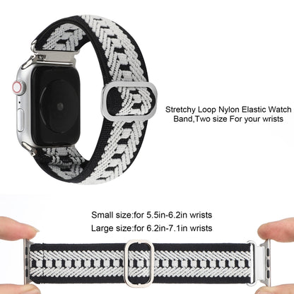 For Apple Watch Ultra 49mm&Watch Ultra 2 49mm / Series 9&8&7 45mm / SE 3&SE 2&6&SE&5&4 44mm / 3&2&1 42mm Buckle Elastic Nylon Watch Band(Black White) - Watch Bands by buy2fix | Online Shopping UK | buy2fix