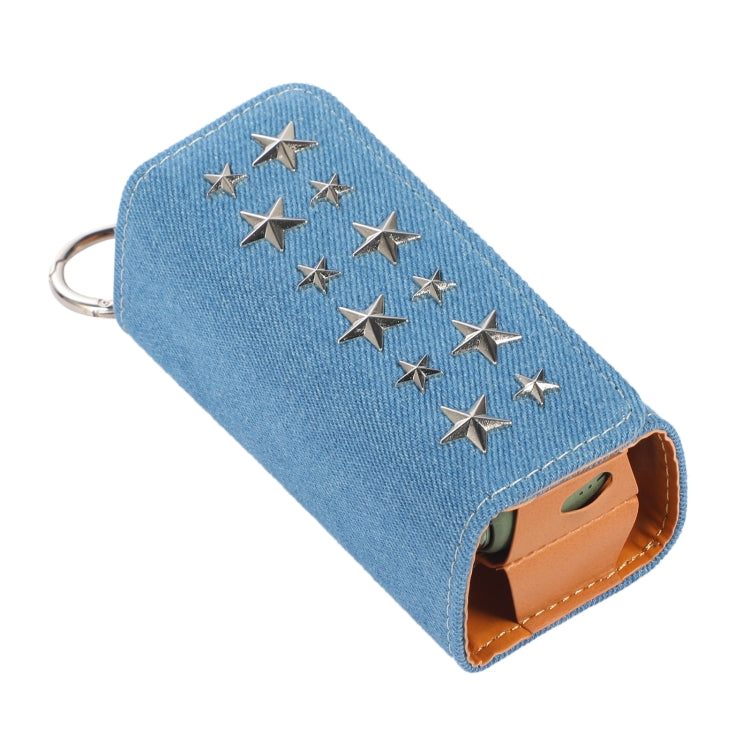 For IQOS ILUMA Pentagram Rivet Leather Texture Flip Electronic Cigarette Storage Bag with Hook(Denim Blue + Silver Pentagram) - E Cigarette Accessories by buy2fix | Online Shopping UK | buy2fix