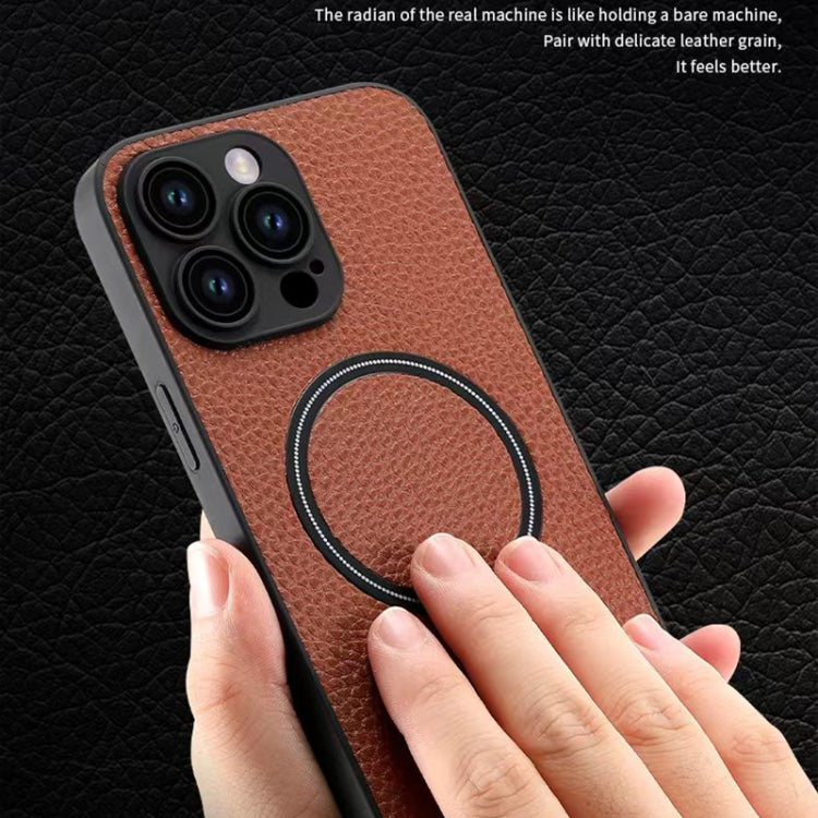 For iPhone 13 Skin Feel Litchi Texture MagSafe Magnetic Phone Case(Brown) - iPhone 13 Cases by buy2fix | Online Shopping UK | buy2fix