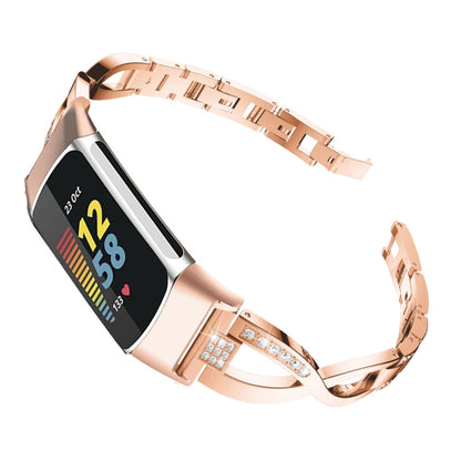 For Fitbit Charge 3 / 4 Diamond Metal Watch Band(Rose Gold) - Watch Bands by buy2fix | Online Shopping UK | buy2fix