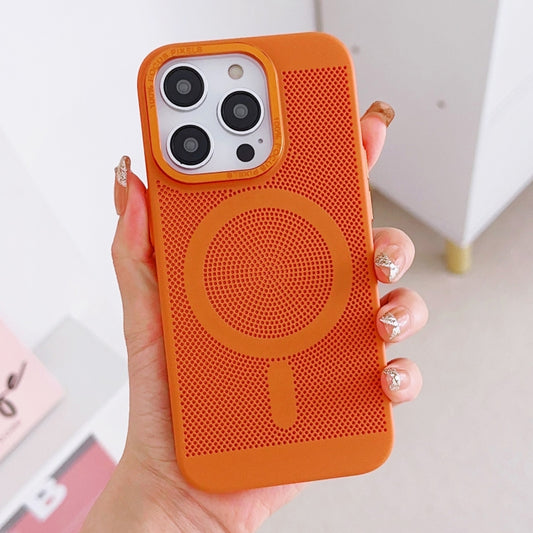 For iPhone 12 Pro Grid Cooling MagSafe Magnetic Phone Case(Orange Yellow) - iPhone 12 / 12 Pro Cases by buy2fix | Online Shopping UK | buy2fix