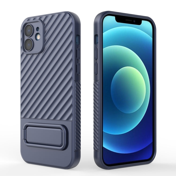 For iPhone 12 Wavy Texture TPU Phone Case with Lens Film(Royal Blue) - iPhone 12 / 12 Pro Cases by buy2fix | Online Shopping UK | buy2fix