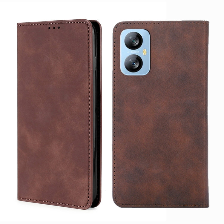 For Blackview A52 Skin Feel Magnetic Horizontal Flip Leather Phone Case(Dark Brown) - More Brand by buy2fix | Online Shopping UK | buy2fix