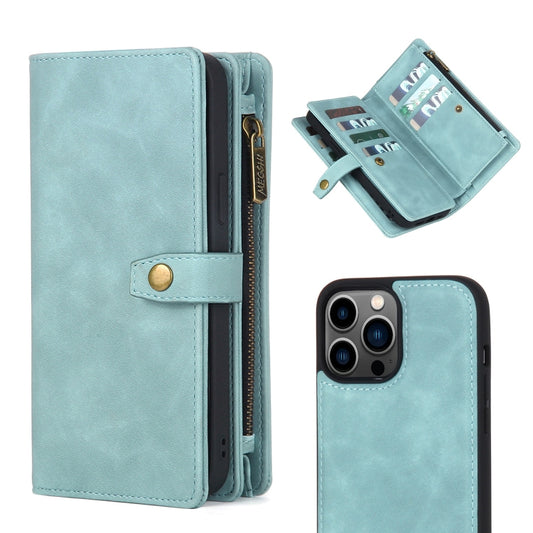 For iPhone 13 Pro Max Zipper Wallet Detachable MagSafe Leather Phone Case(Blue) - iPhone 13 Pro Max Cases by buy2fix | Online Shopping UK | buy2fix