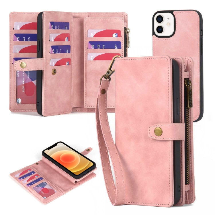 For iPhone 7 Plus / 8 Plus Zipper Wallet Detachable MagSafe Leather Phone Case(Pink) - More iPhone Cases by buy2fix | Online Shopping UK | buy2fix