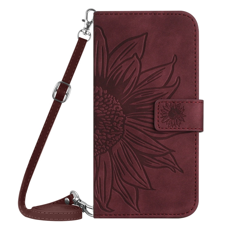 For Xiaomi 14 Skin Feel Sun Flower Embossed Flip Leather Phone Case with Lanyard(Wine Red) - 14 Cases by buy2fix | Online Shopping UK | buy2fix