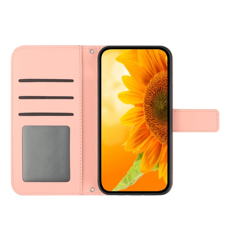 For Xiaomi Redmi Note 13 4G Global Skin Feel Sun Flower Embossed Flip Leather Phone Case with Lanyard(Pink) - Note 13 Cases by buy2fix | Online Shopping UK | buy2fix