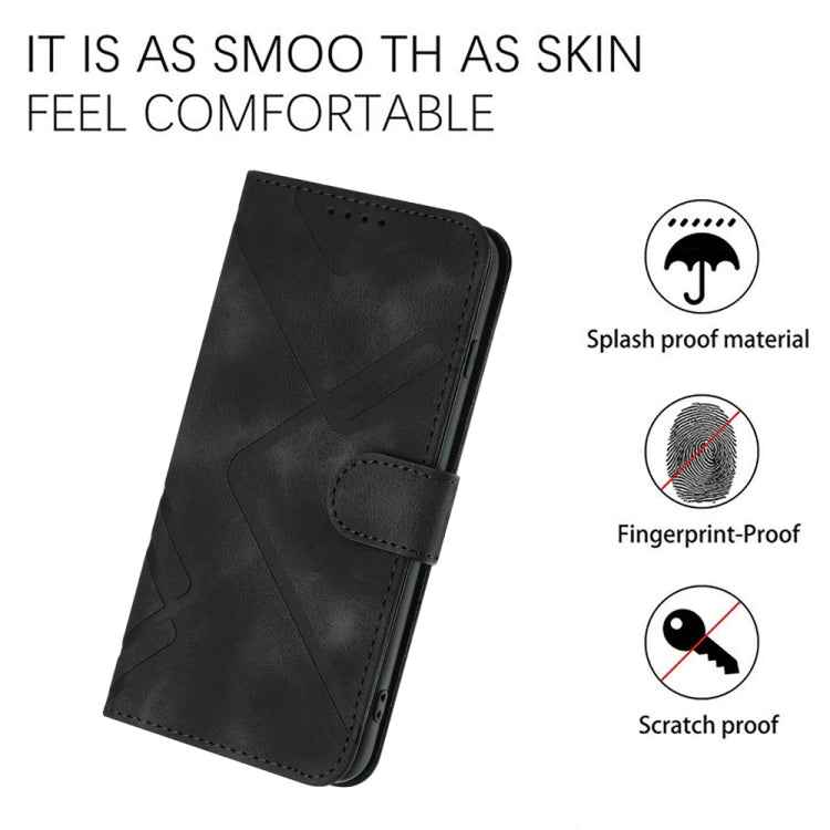 For iPhone 16 Plus Line Pattern Skin Feel Leather Phone Case(Black) - iPhone 16 Plus Cases by buy2fix | Online Shopping UK | buy2fix