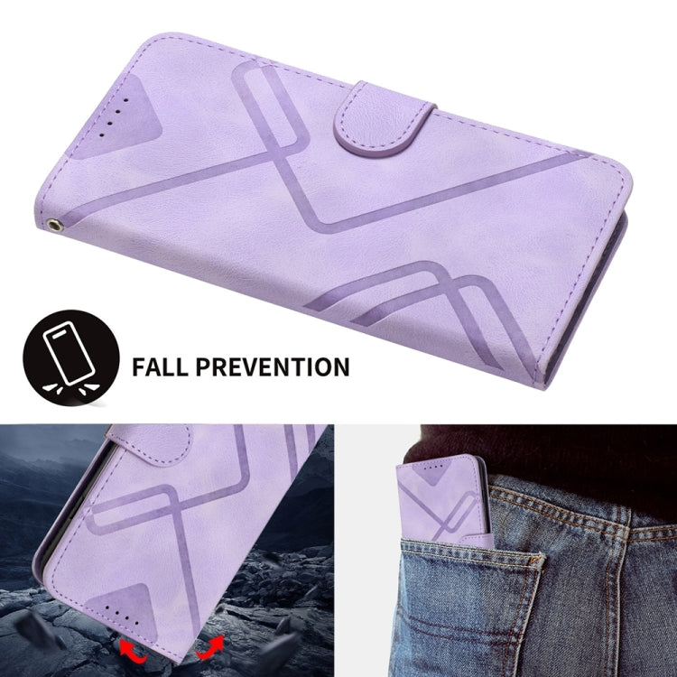 For iPhone 16 Plus Line Pattern Skin Feel Leather Phone Case(Light Purple) - iPhone 16 Plus Cases by buy2fix | Online Shopping UK | buy2fix