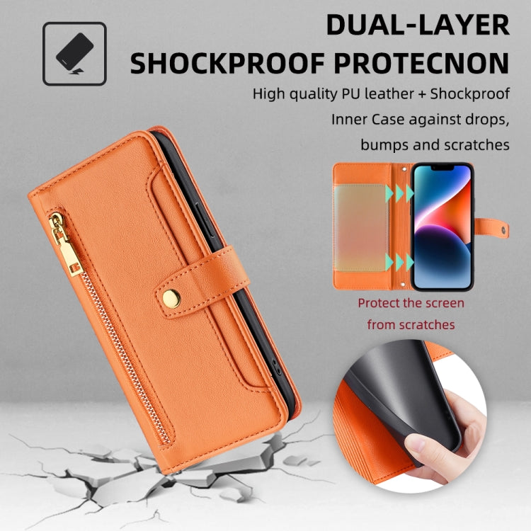 For Samsung Galaxy S22+ 5G Sheep Texture Cross-body Zipper Wallet Leather Phone Case(Orange) - Galaxy S22+ 5G Cases by buy2fix | Online Shopping UK | buy2fix