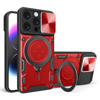 For iPhone 16 Pro CD Texture Sliding Camshield Magnetic Holder Phone Case(Red) - iPhone 16 Pro Cases by buy2fix | Online Shopping UK | buy2fix