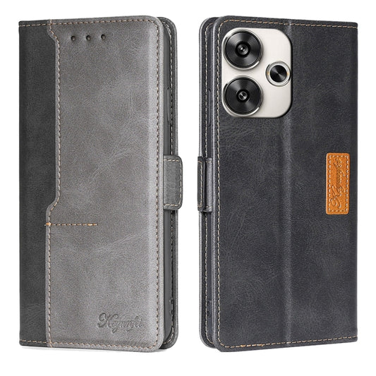 For Xiaomi Redmi Turbo 3 5G Contrast Color Side Buckle Leather Phone Case(Black + Grey) - 13 Ultra Cases by buy2fix | Online Shopping UK | buy2fix